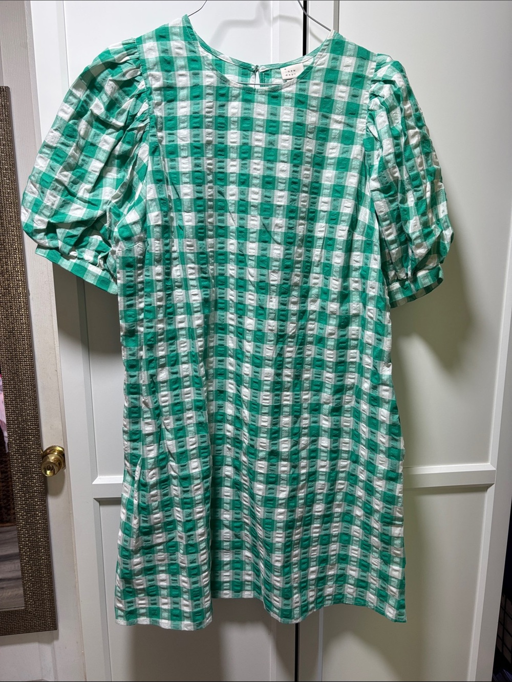 a new day Green and White Gingham Puff-Sleeve Dress